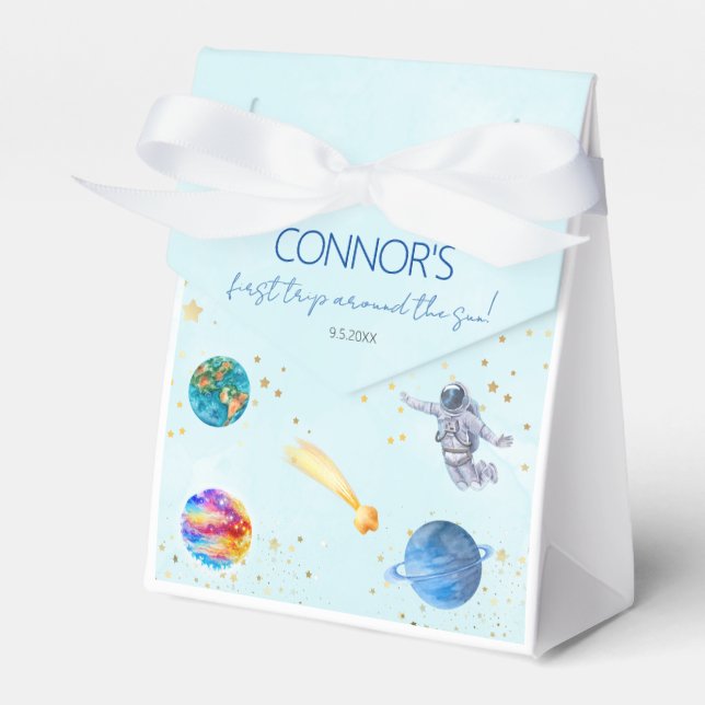 Outer Space Rocket Planets boy Birthday Favor Boxes (Front Side)