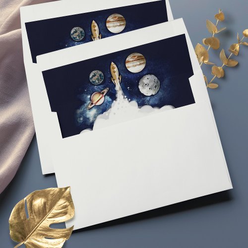Outer Space Rocket Planets Galaxy Blue Envelope Liner