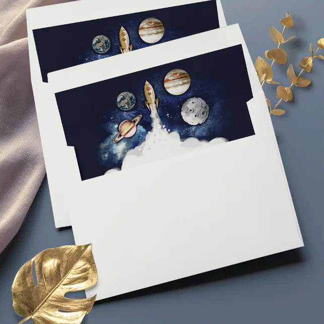 Outer Space Rocket Planets Galaxy Blue Envelope Liner | Zazzle