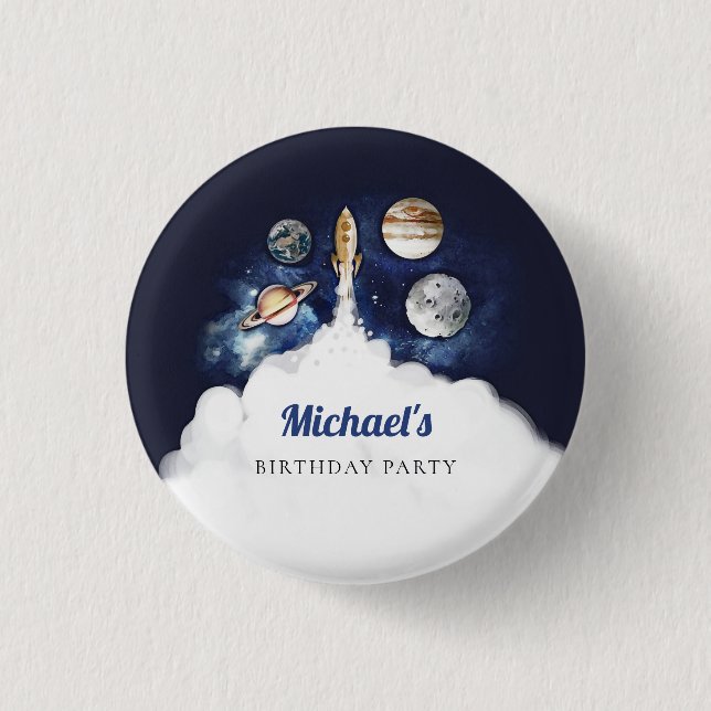 Outer Space Rocket Planets Galaxy Button (Front)