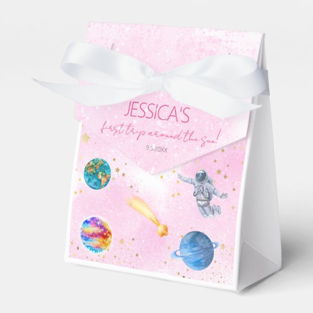 Outer Space Rocket Planets girl Birthday Favor Boxes (Front Side)