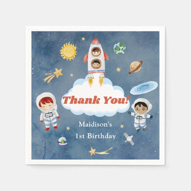 Outer Space Rocket Planets Paper Plates Napkins (Front)