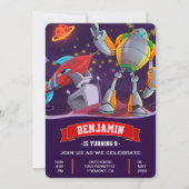 Outer Space Rocket Robot Kids Birthday Invitation (Front)