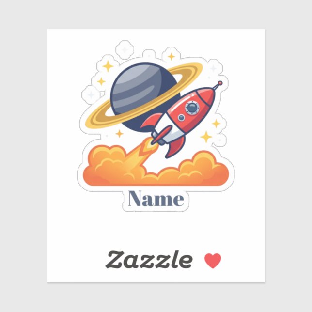 Outer Space Rocket Ship and Planet Personalized  Sticker (Sheet)