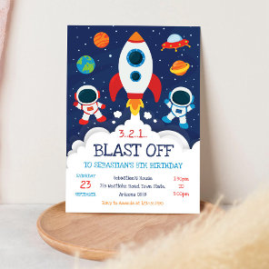Outer Space Rocket Ship Astronaut Galaxy Birthday Invitation