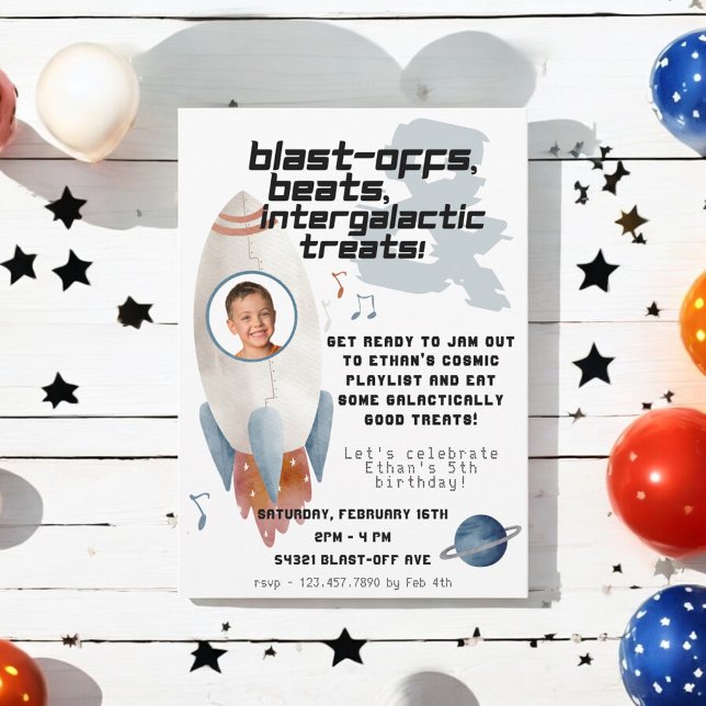 Outer Space Rocket Ship Astronaut Photo Birthday Invitation (Creator Uploaded)