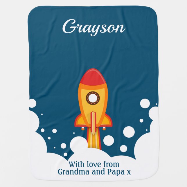 Outer Space Rocket Ship Baby Blanket (Front)