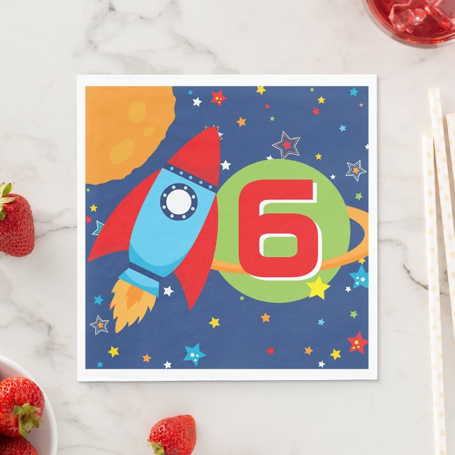 Outer Space Rocket Ship Birthday Age Paper Napkins (Outer Space Rocket Ship Birthday Age Paper Napkins)