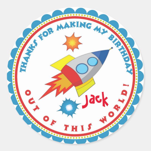 Outer Space Rocket Ship Birthday Favor Stickers (Front)