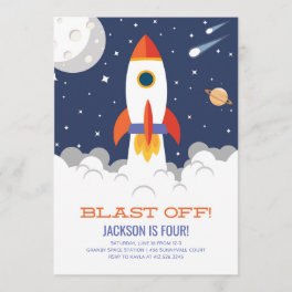 Outer Space Rocket Ship Birthday Invitation