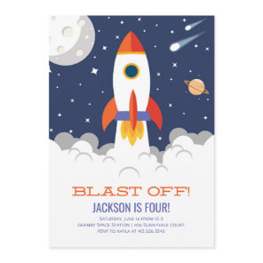 Outer Space Rocket Ship Birthday Invitation