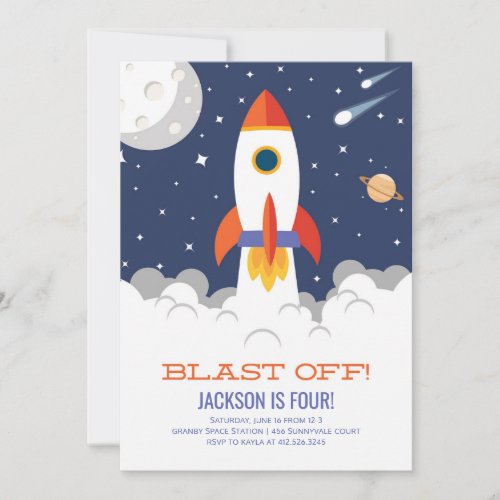 Outer Space Rocket Ship Birthday Invitation