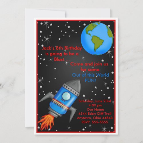 Outer Space Rocket Ship Birthday Invitations
