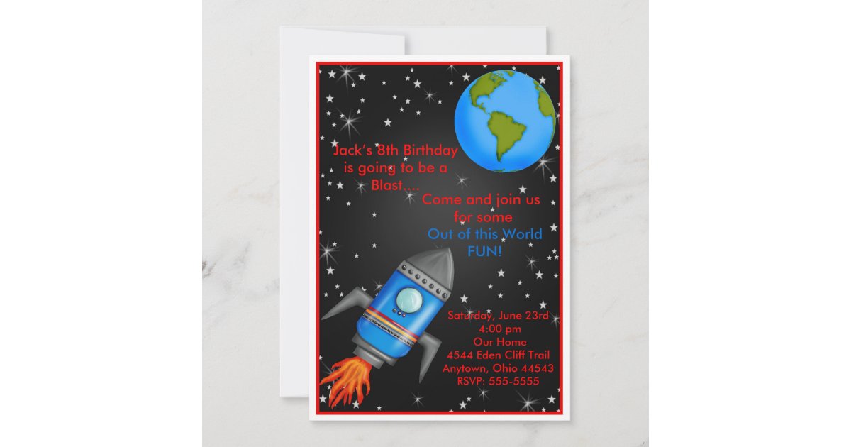 Outer Space Rocket Ship Birthday Invitations Zazzle