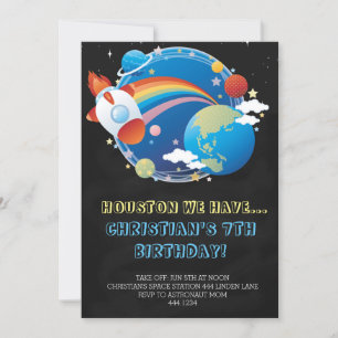 Outer Space Rocket Ship Birthday Invitations