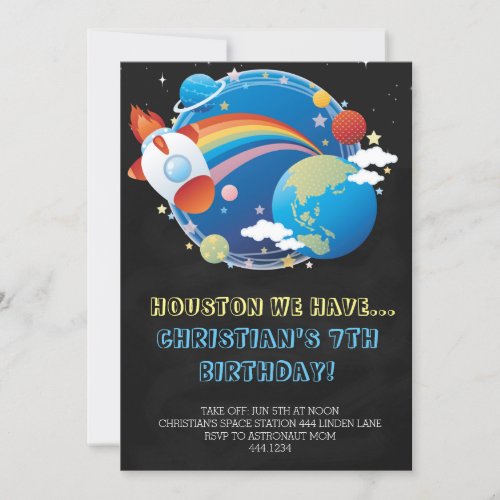 Outer Space Rocket Ship Birthday Invitations