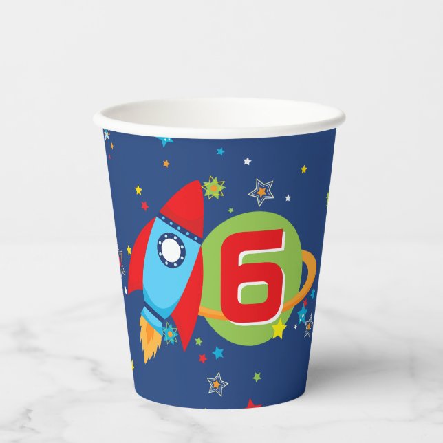 Outer Space Rocket Ship Birthday Paper Cups (Front)