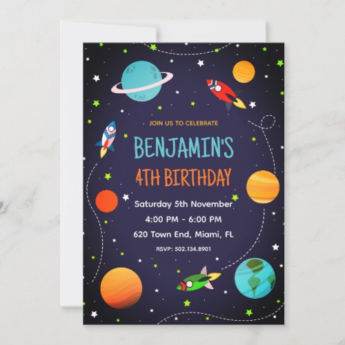 Outer Space Rocket Ship Birthday Party Invitation