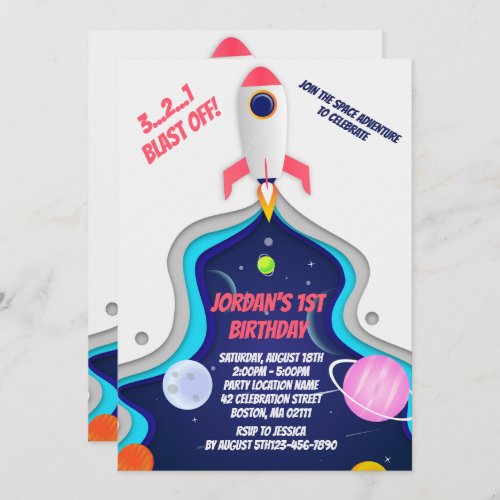 Outer Space Rocket Ship Birthday Party Invitation