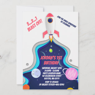 Outer Space Rocket Ship Birthday Party Invitation
