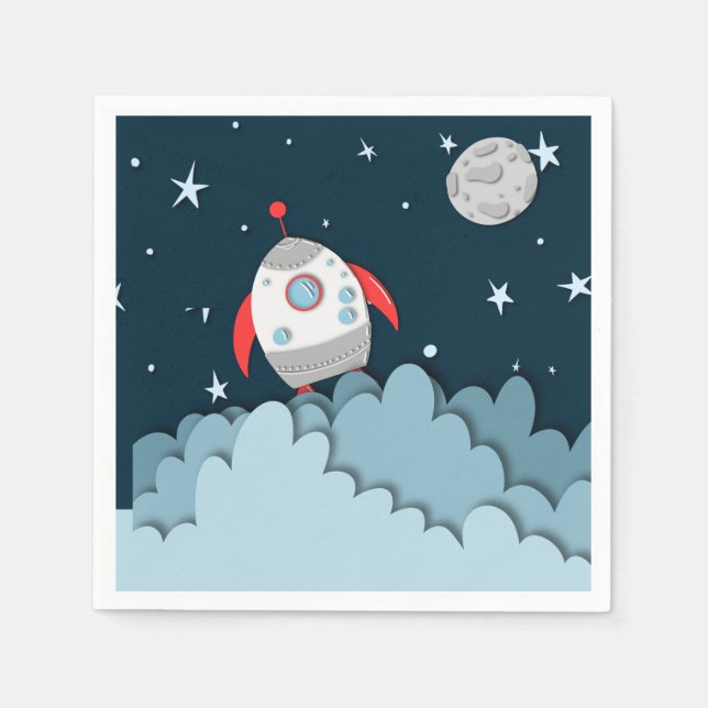 Outer Space Rocket Ship Birthday Party Napkins (Front)