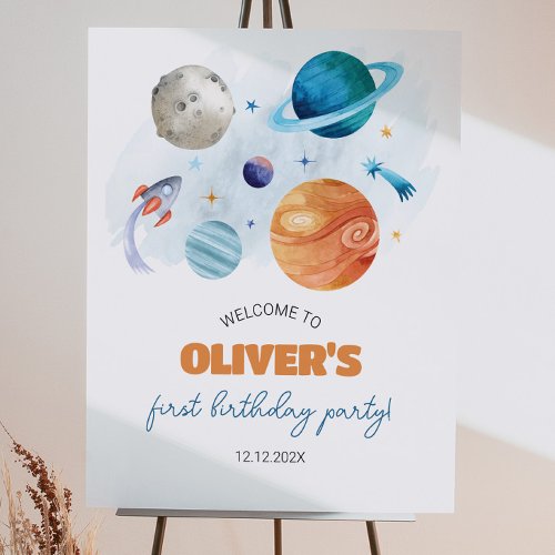Outer Space Rocket Ship Birthday Welcome Sign