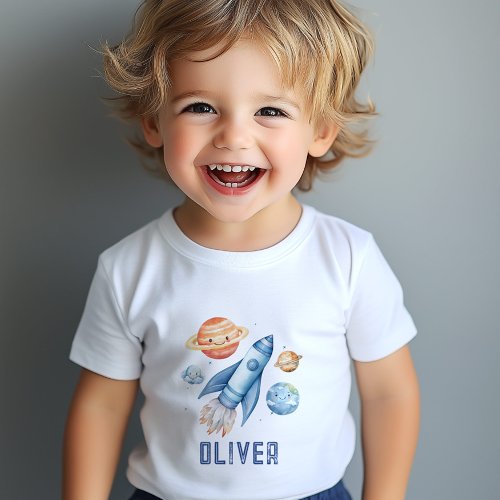 Outer Space Rocket Ship Boy birthday party Baby T_Shirt