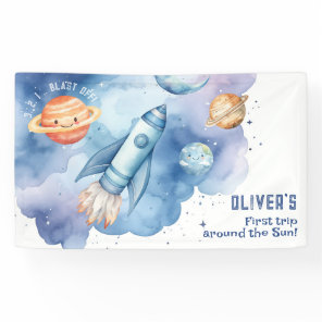 Outer space Rocket ship Boy birthday party Banner
