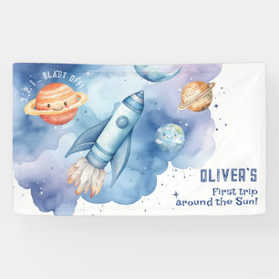 Outer space Rocket ship Boy birthday party Banner