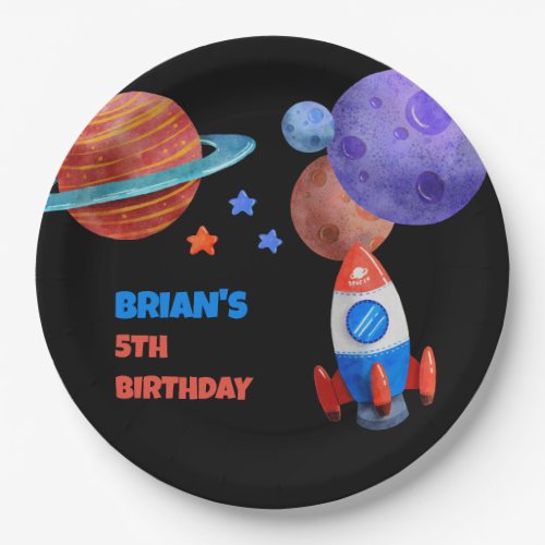 Outer Space Rocket Ship Childs Birthday Paper Plates