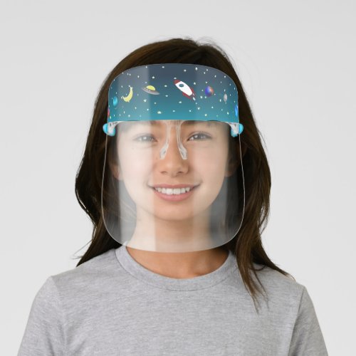 Outer Space Rocket Ship Face Shield for Kids