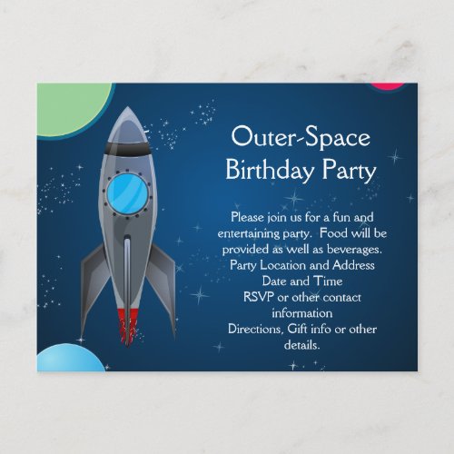 Outer Space Rocket Ship Invitation Postcard