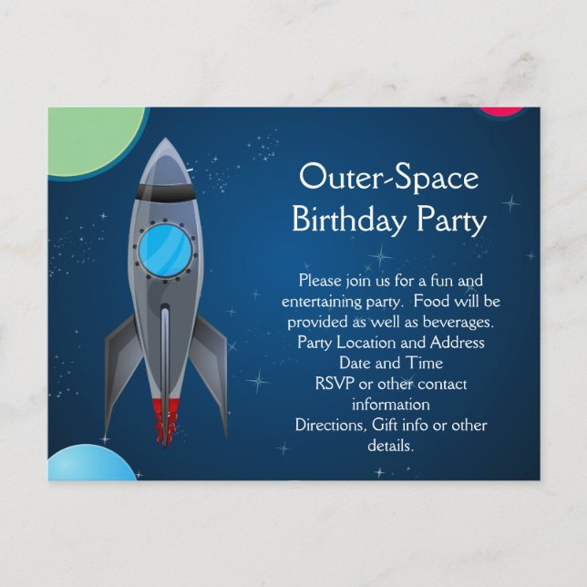 Outer Space Rocket Ship Invitation Postcard (Front)