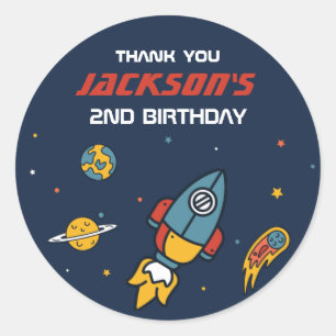Outer Space Rocket Ship Kids Birthday Party Classic Round Sticker