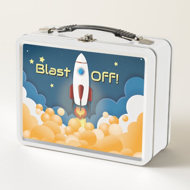Outer Space Rocket Ship Personalized  Metal Lunch Box (Front)