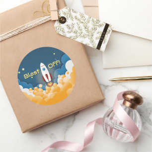 Outer Space Rocket Ship Personalized Name Classic Round Sticker