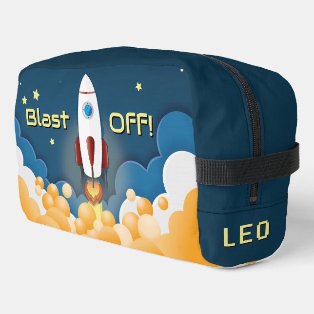 Outer Space Rocket Ship Personalized Name Dopp Kit (Left Corner)