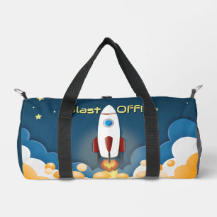 Outer Space Rocket Ship Personalized Name Duffle Bag