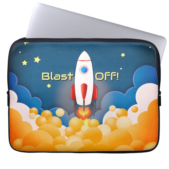 Outer Space Rocket Ship Personalized Name Laptop Sleeve (Front)
