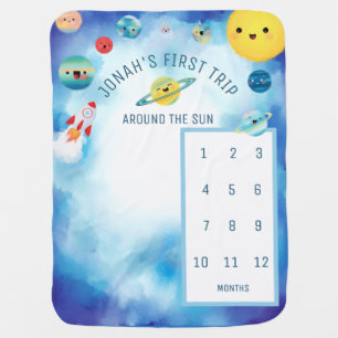 Outer Space Rocket Ship Planet Milestone Year  Baby Blanket