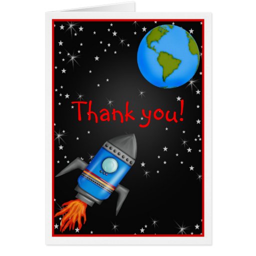 Outer Space rocket ship thank you Note card | Zazzle