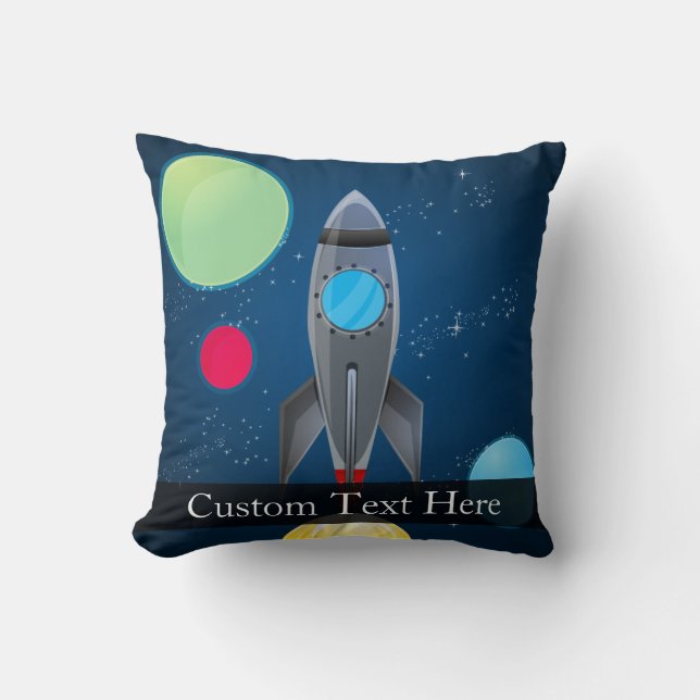 Outer Space Rocket Ship Throw Pillow (Front)