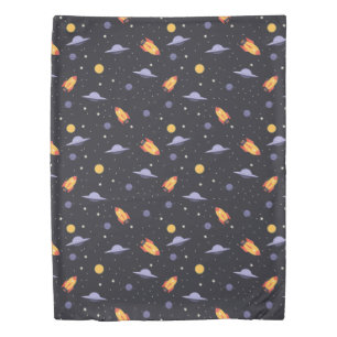 Outer Space Rockets and Spaceships Duvet Cover