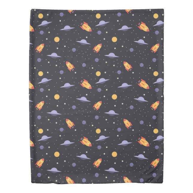 Outer Space Rockets and Spaceships Duvet Cover (Front)