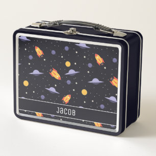 Outer Space Rockets and Spaceships Metal Lunch Box
