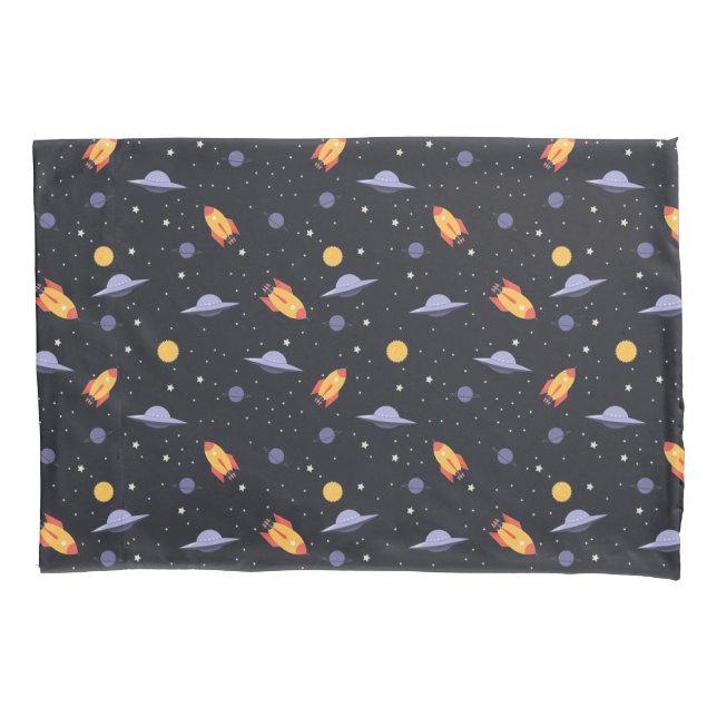 Outer Space Rockets and Spaceships Pillow Case (Front)