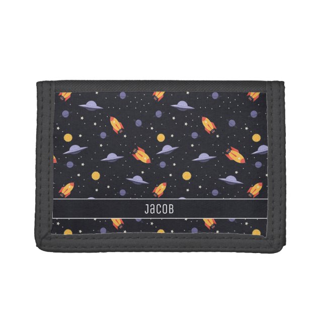 Outer Space Rockets and Spaceships Trifold Wallet (Front)