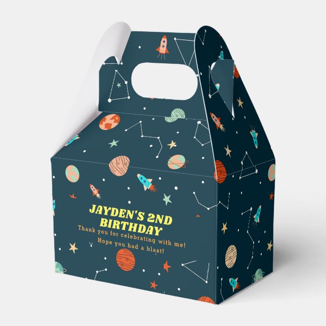 Outer Space Rockets Planets Birthday Thank You Favor Boxes (Front Side)