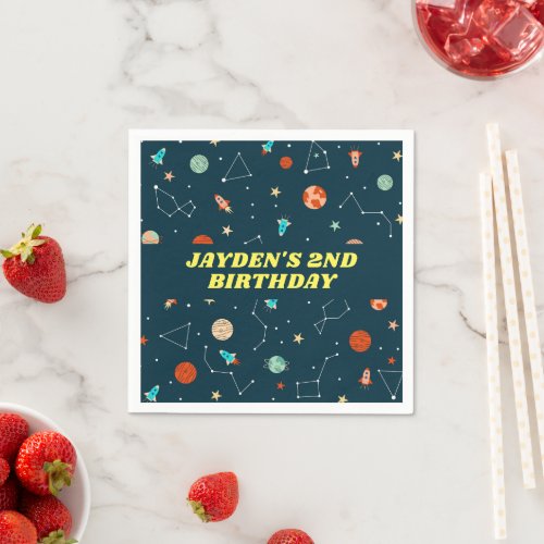 Outer Space Rockets Planets Boys Themed Birthday Napkins