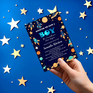 Outer Space Rockets Planets Navy Blue Baby Shower  Invitation